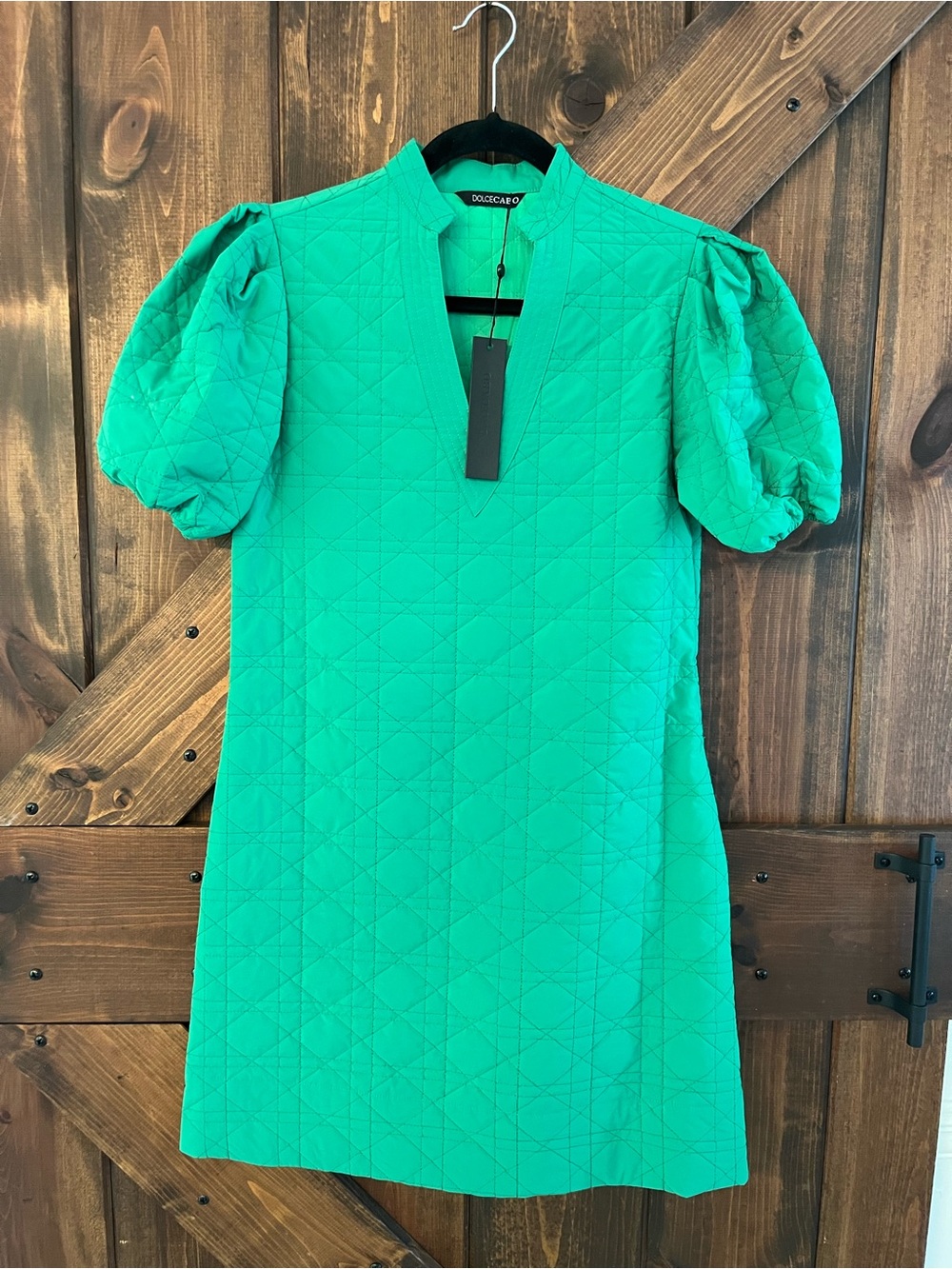 Dolce & Gabbana Green Puff-Sleeve Quilted Dress NEW WITH TAG-XS -Fresh Green